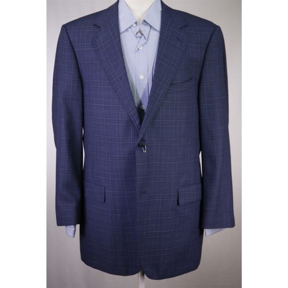 Custom Tailored Recent Men's Blazer Blue Checkered 2-Btn Sportcoat 44R - Picture 2 of 9
